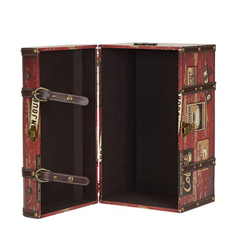 Household Essentials Medium Decorative Trunk, Coffee Shop Faux Decoupage, Antique Exterior, Leather and Metal Accents, Fabric Interior, Hinged Lid, Brown