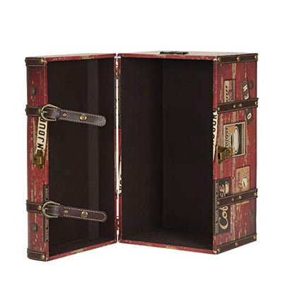 Household Essentials Medium Decorative Trunk, Coffee Shop Faux Decoupage, Antique Exterior, Leather and Metal Accents, Fabric Interior, Hinged Lid, Brown