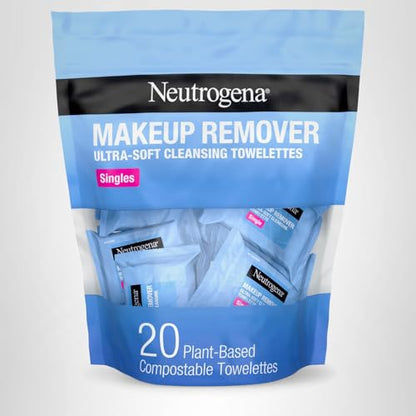 Neutrogena Makeup Remover Wipes, Daily Single Face Cleansing Towelettes, Makeup Removing Cleansing Wipes Removes Dirt & Oil, Alcohol-Free Face Towelettes, 20 ct