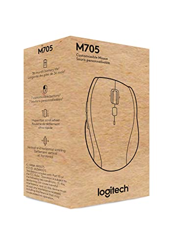 Logitech M705 Marathon Wireless Mouse, Gaming Mouse Wireless, 2.4 GHz USB-A Receiver, 5-Programmable Buttons, 3-Year Battery, PC, Mac, Laptop, Chromebook - Black