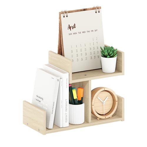 Furinno HERMITE Desk File Folder Organizers, 3-Shelf Desktop Office Organization Racks, Desk Top Display Book Shelf, for Paper, Office Supplies, Magazine, Bauhaus Oak