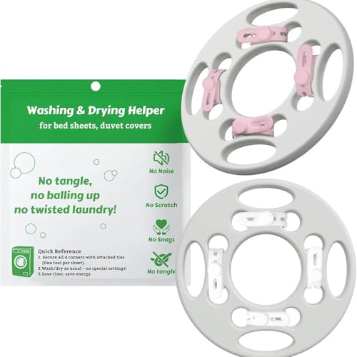 2Pcs Bed Sheets Detangler (1Pc Pink+1Pc White) Reduces Blankets Laundry Tangle, Wrinkles Holders for Corners Washer Dryer, Reusable Washing Gadgets Accessories for Blankets Duvet Cover