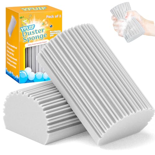 2-Pack Damp Duster Sponge for Clean, Magic Sponge Eraser Baseboard Cleaner Tool, Dusters for Cleaning Blinds, Glass, Vents, Railings, Mirrors,Window Track Grooves and Faucets