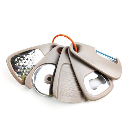Kitchen Gadgets Set 5 Pieces, Space Saving Cooking Tools Kitchen Accessories-Garlic/Ginger Grinder, Cheese Grater, Vegetable/Fruit Peeler, Pizza Cutter, Bottle Opener, Gadgets Gift Set