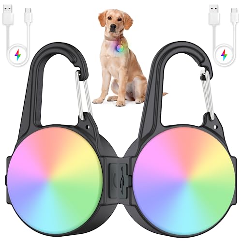 Dog Lights for Night Walking, 4 Modes IP68 Waterproof Dog Collar Light for Nighttime Clip on, High-Capacity Rechargeable with 2 USB C Cables（2 Pack）