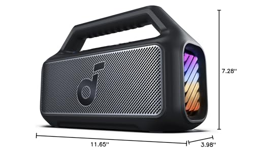 soundcore Boom 2 By Anker, Outdoor Speaker, 80W, Subwoofer, BassUp 2.0, 24H Playtime, IPX7 Waterproof, Floatable, RGB Lights, USB-C, Custom EQ, Bluetooth 5.3, Portable for Camping, Beach, and Backyard