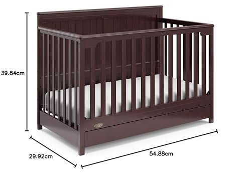 Graco Hadley 5-in-1 Convertible Crib with Drawer (Espresso) – GREENGUARD Gold Certified, Fits Standard Crib Mattress, Converts to Toddler Bed, Daybed and Full Bed, 4 Adjustable Mattress Heights