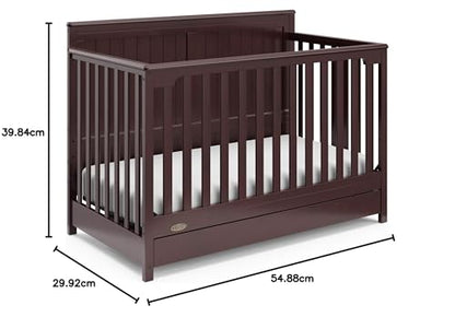Graco Hadley 5-in-1 Convertible Crib with Drawer (Espresso) – GREENGUARD Gold Certified, Fits Standard Crib Mattress, Converts to Toddler Bed, Daybed and Full Bed, 4 Adjustable Mattress Heights