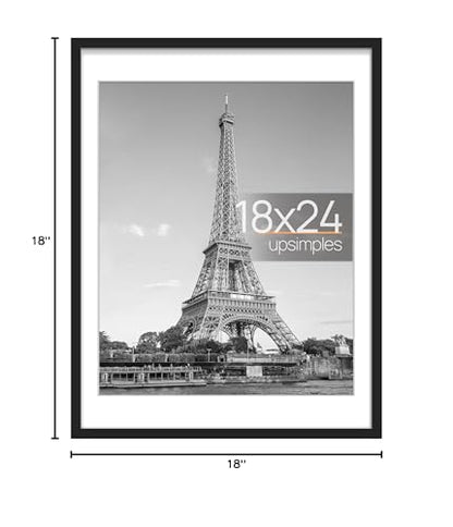 upsimples 18x24 Picture Frame, Display Pictures 16x20 with Mat or 18 x 24 Without, Wall Hanging Poster Frames, Black, 1 Pack