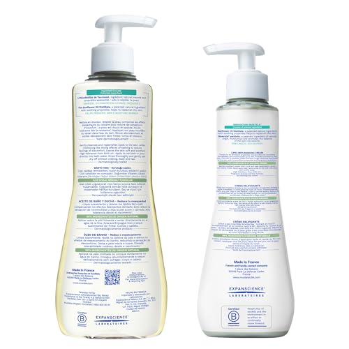 Mustela Stelatopia Eczema-Prone Skin Bath Time Gift Set - Family Skin Care Essentials - Natural Avocado & Sunflower Oil - EWG Verified - 2 Items Set - Stelatopia Cleansing Oil and Stelatopia+ Cream