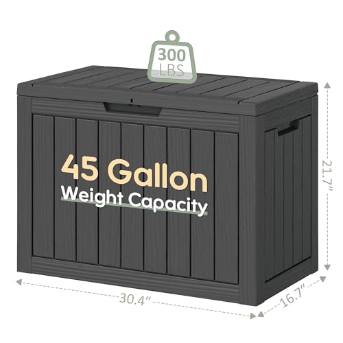 KAMABOKO 45 Gallon Outdoor Storage Box, All-Weather Deck Box for Patio Furniture, Package Deliveries, Garden Tools, Pool Supplies & Cushions, Black