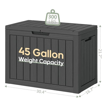 KAMABOKO 45 Gallon Outdoor Storage Box, All-Weather Deck Box for Patio Furniture, Package Deliveries, Garden Tools, Pool Supplies & Cushions, Black