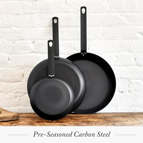 Merten & Storck Pre-Seasoned Carbon Steel 12" Frying Pan Skillet, Fast Heating, Naturally Nonstick, Induction & Oven Safe, High-Heat & Open Flame Compatible, Perfect for Searing Grilling & Camping