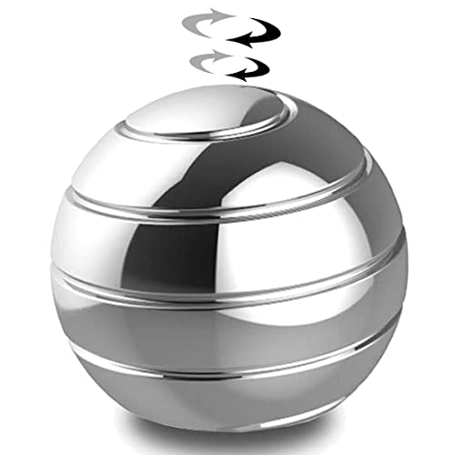 Kinetic Desk Toys,Full Body Optical Illusion Spinner Ball,Gifts for Men,Women,Kids 1.5" Size (Silver)
