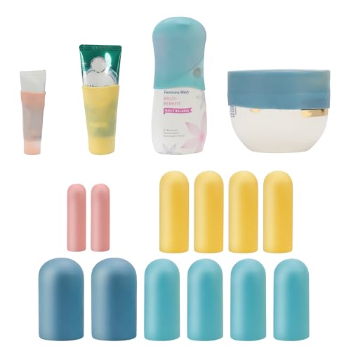 12 Pack Multi Sizes Silicone Bottle Covers Travel Essentials for Women, 2025 Cruise Ship Essentials, Travel Size Toiletries,Travel Accessories Must Have, Travel Gadget, Elastic Sleeves for leak proof