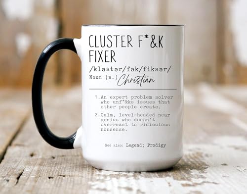 Gifts4U Cluster Fixer Mug, Funny Gift for Problem Solvers, White Ceramic Coffee Mug, 11 Oz, Office Gift