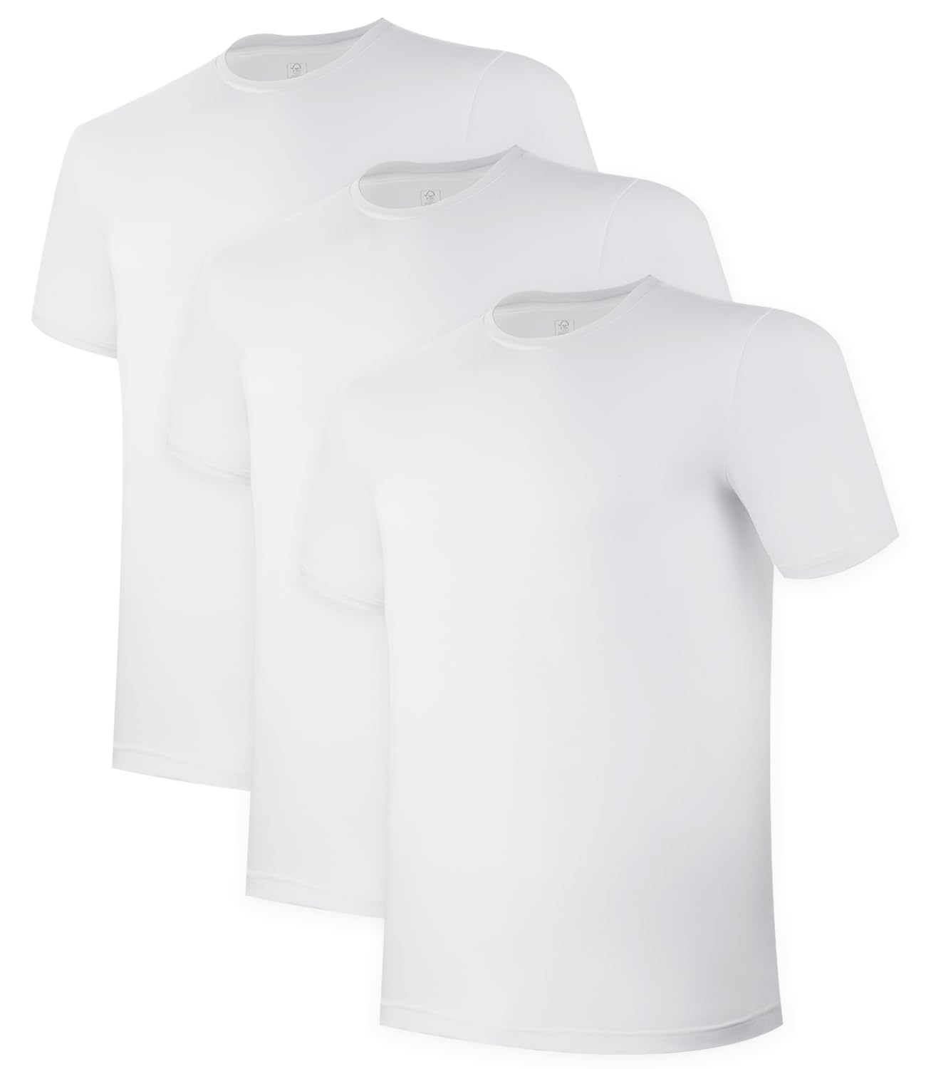 BAMBOO COOL Mens Undershirts Pack, Soft T Shirts for Men, Moisture Wicking Tees, Stretchy Breathable Crew Neck Inner Shirt White