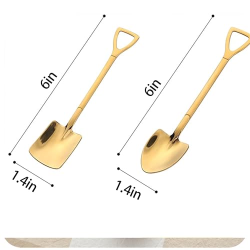 Shovel Spoon Dessert Spoons- 2pcs Ice Cream Spoon Gold Shovel Shape Spoons Mini Long Handle Coffee Afternoon Teaspoon for Home Kitchen Restaurant Party (gold)