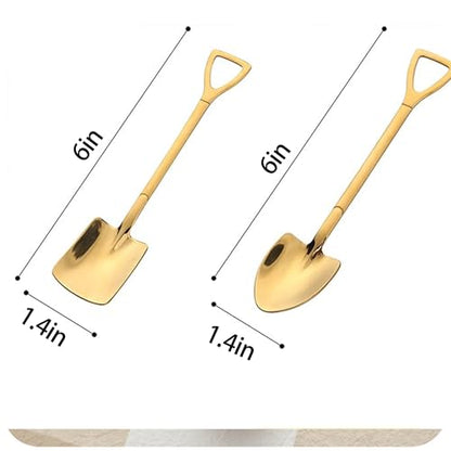 Shovel Spoon Dessert Spoons- 2pcs Ice Cream Spoon Gold Shovel Shape Spoons Mini Long Handle Coffee Afternoon Teaspoon for Home Kitchen Restaurant Party (gold)