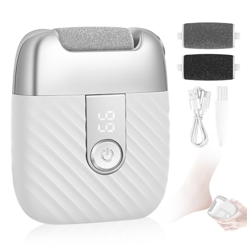 Electric Foot File with 2 Speeds & LED Display, Rechargeable Callus Remover with 3 Grit Heads (Coarse/Medium/Fine), Pedicure Tools for Feet Hard Skin Smooth Polishing (White)