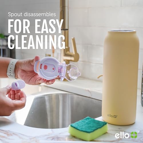 Ello Pop & Fill 32oz Stainless Steel Water Bottle with Quick Fill Technology, Double Walled and Vacuum Insulated Metal, Leak Proof Locking Lid, Sip and Chug, Reusable, BPA Free, Aurora