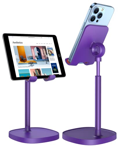 LISEN Cell Phone Stand Adjustable Phone Holer for Desk, Computer Office Desk Accessories for iPhone 16 Holder Women Kitchen Essentials Fits Switch Kindle iPads Tablet 4-10in (Dark Purple)