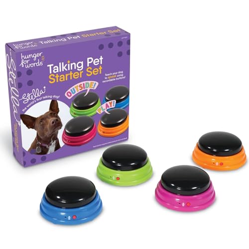 Hunger for Words Talking Pet Starter Set - Dog Buttons for Communication, Dog Training Tools, Recordable Button with Sound, Puppy Training Tools, Talking Toys for Dogs, Cat Button Clicker Set