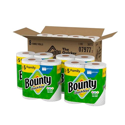 Bounty Quick Size Paper Towels, White, 8 Family Rolls = 20 Regular Rolls (Packaging May Vary)