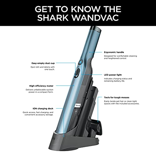 Shark WV201BLBRN WANDVAC Cordless Hand Vac, Lightweight and Portable at 1.4 lbs. with Powerful Suction, Charging Dock, One-Touch Empty for Car & Home, Cove Blue