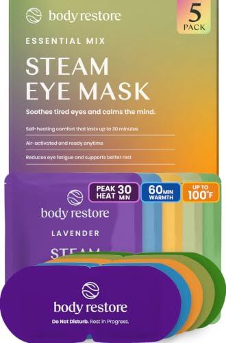 Body Restore Heated Eye Mask Warm Compress for Dry Eyes - Variety 5 Pack | Stocking Stuffers & Birthday Gifts, Self Heating Steam Mask for Fast Relief, Relaxation, Sleep, Spa, Travel, Self Care