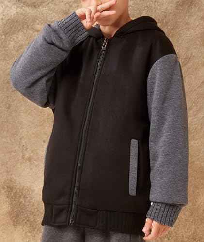 SWISSWELL Boys Hoodie Sherpa Fleece Lined Jacket with Zipper Long Sleeve Soft Warm Sweatshirt Outerwear for Kids