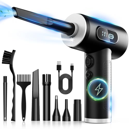 Compressed Air Duster, 110000 RPM High-Speed Electric Air Duster with Brushless Motor, 3-Speed Settings, Rechargeable Cordless Dust Blower with Fast Charging for PC, Keyboard, Car, Home (Black)