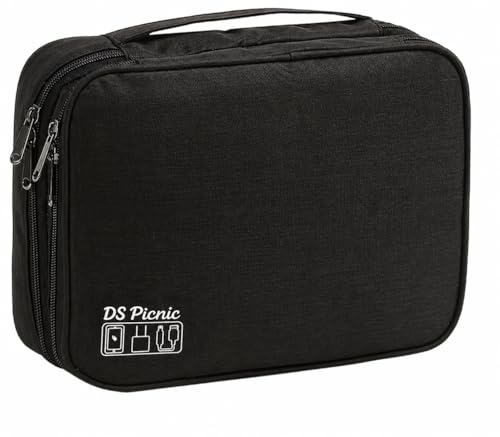 DS Picnic Electronic Organizer Travel Essentials Case, Waterproof Double Layer Cable Storage Pouch Bag for Charger, USB Cords, Power Bank, Phone Mouse SD Card Earphone Camera, Tablet (Up to 11 inch)