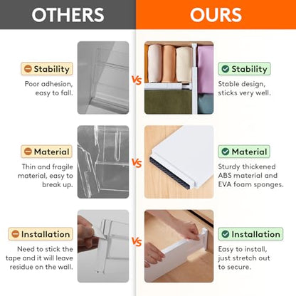 Lifewit 5 Pack 4" High Drawer Dividers 28-43.5cm/11-17" Adjustable Drawer Organizer for Clothes/Utensils, Expandable Drawer Separator in Dresser/Kitchen/Bedroom/Office Organization & Storage White