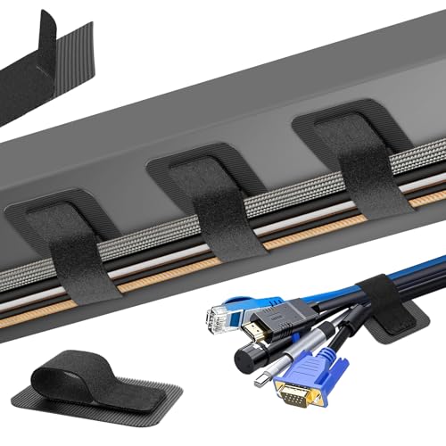 Cable Management Under Desk, Up to 15 Cord Enhanced Wire Holder, Cord Organizer, Adjustable Hook and Loop Cable Ties, Home Office Essentials, Cable Hider Clips Under Table, 20 Pair