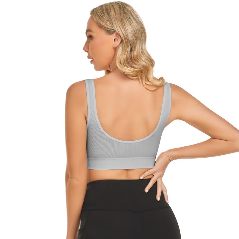 BESTENA 3 Pack Ribbed Sports Bras for Women Seamless Medium Support Workout Crop Tops with Removable Pads Yoga Exercise