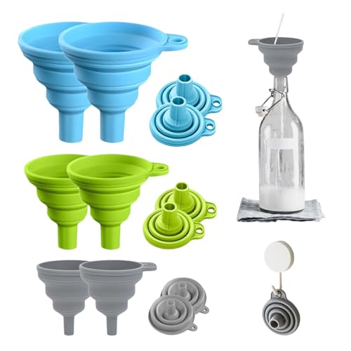 6 Pack Silicone Collapsible Funnel Set, 3 Sizes (E Set) - Funnels for Kitchen Use, Daily Cooking and Water, Kitchen Gadgets
