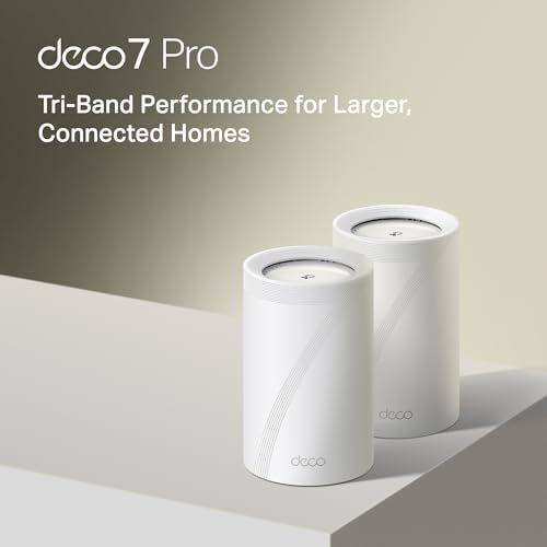 TP-Link Deco 7 Pro BE63 Tri-Band WiFi 7 BE10000 Whole Home Mesh System- 6-Stream 10 Gbps, 4x2.5G Ports Wired Backhaul, 4X Smart Internal Antennas, VPN, HomeShield, Free Expert Support (2-Pack)