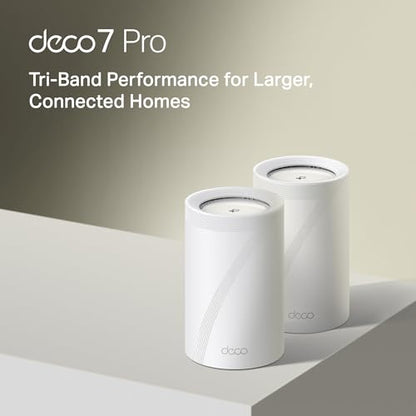 TP-Link Deco 7 Pro BE63 Tri-Band WiFi 7 BE10000 Whole Home Mesh System- 6-Stream 10 Gbps, 4x2.5G Ports Wired Backhaul, 4X Smart Internal Antennas, VPN, HomeShield, Free Expert Support (2-Pack)