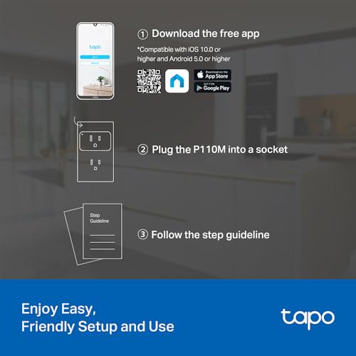 TP-Link Tapo Smart Plug Mini, Matter Compatible, Compatible with Alexa, Google Home & Samsung SmartThings, Energy Monitoring, 15A, UL Certified, 2.4G Wi-Fi Only, Tapo P110M(4-Pack)