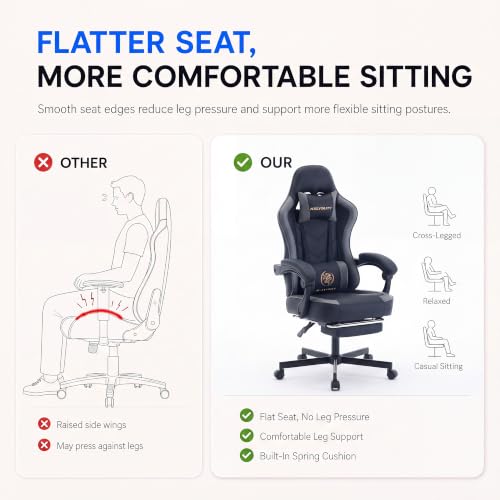 Kslysuty Desk Computer Gaming Chair - High Back Ergonomic Office Chair with Footrest and Lumbar Support, Swivel Comfy Home Gamer Video Game Chairs with Pocket Spring Cushion for Adults (Grey Leather)