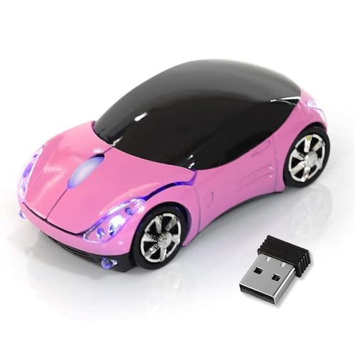 HuGuWdy Pink Wireless Car Mouse - 2.4G Wireless with USB Receiver, Optical Mouse for PC, Laptop, Tablet - Win XP/Vista/7/ME/2000/Mac OS Pink Mouse for Her for Christmas