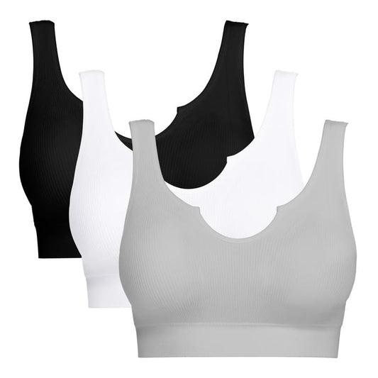 BESTENA 3 Pack Ribbed Sports Bras for Women Seamless Medium Support Workout Crop Tops with Removable Pads Yoga Exercise