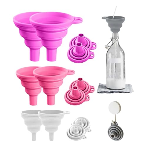 6 Pack Silicone Collapsible Funnel Set, 3 Sizes - Filling Bottles, Daily Cooking & Water, Kitchen Gadgets