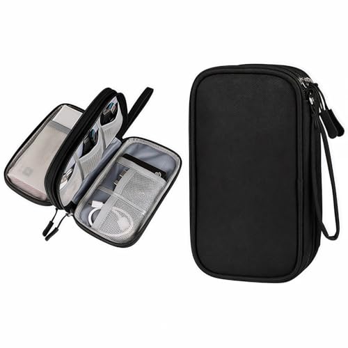 Hiiooweiyi Portable Waterproof Double Layers All-in-One Storage Bag, Travel Cord Organizer, Electronics Accessories Organizer Pouch Bag for Accessories,Charger, USB Cable, Gadget (black)