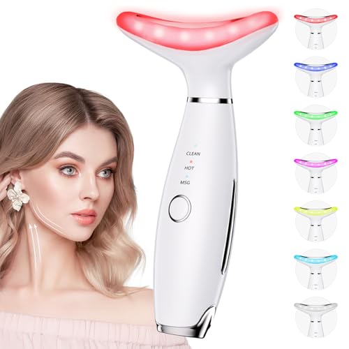 Dopsikn 7 Color Galvanic Machines - Red Light Therapy for Face and Neck, Face Massager Tool for Wrinkles, Double Chin, Vibrating Facial Massager with Thermals, White