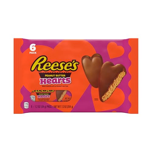 Reese's Milk Chocolate Peanut Butter Hearts, Valentine's Candy Packs, 1.2 oz (6 Count)