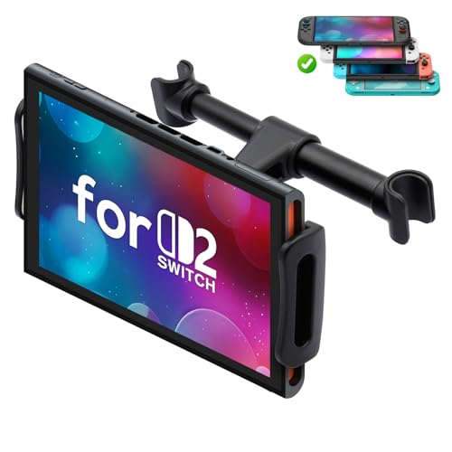 FYOUNG Car Headrest Mount Compatible with Switch 2 Model 2025/OLED/Switch, Adjustable Car Holder Compatible with iPhone/iPad and Other Devices (4"-11")-Black