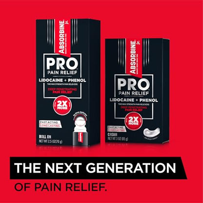 ABSORBINE JR. PRO Maximum Strength Lidocaine Roll-On for Fast Nerve and Muscle Pain Relief