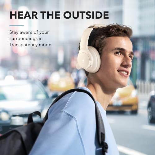 Soundcore by Anker Q20i Hybrid Active Noise Cancelling Headphones, White | Over-Ear, Bluetooth, 40H ANC Playtime, Hi-Res Audio, Big Bass, Transparency Mode, Customize via App, Travel, Home, Office